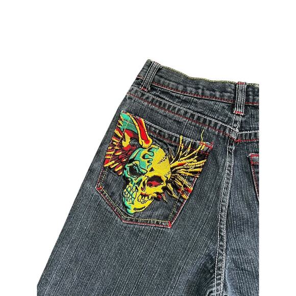 Fubu The Collection Jeans Womens Black  Wide Leg Sz 16 Hip Hop Y2K Graffiti - Picture 5 of 8